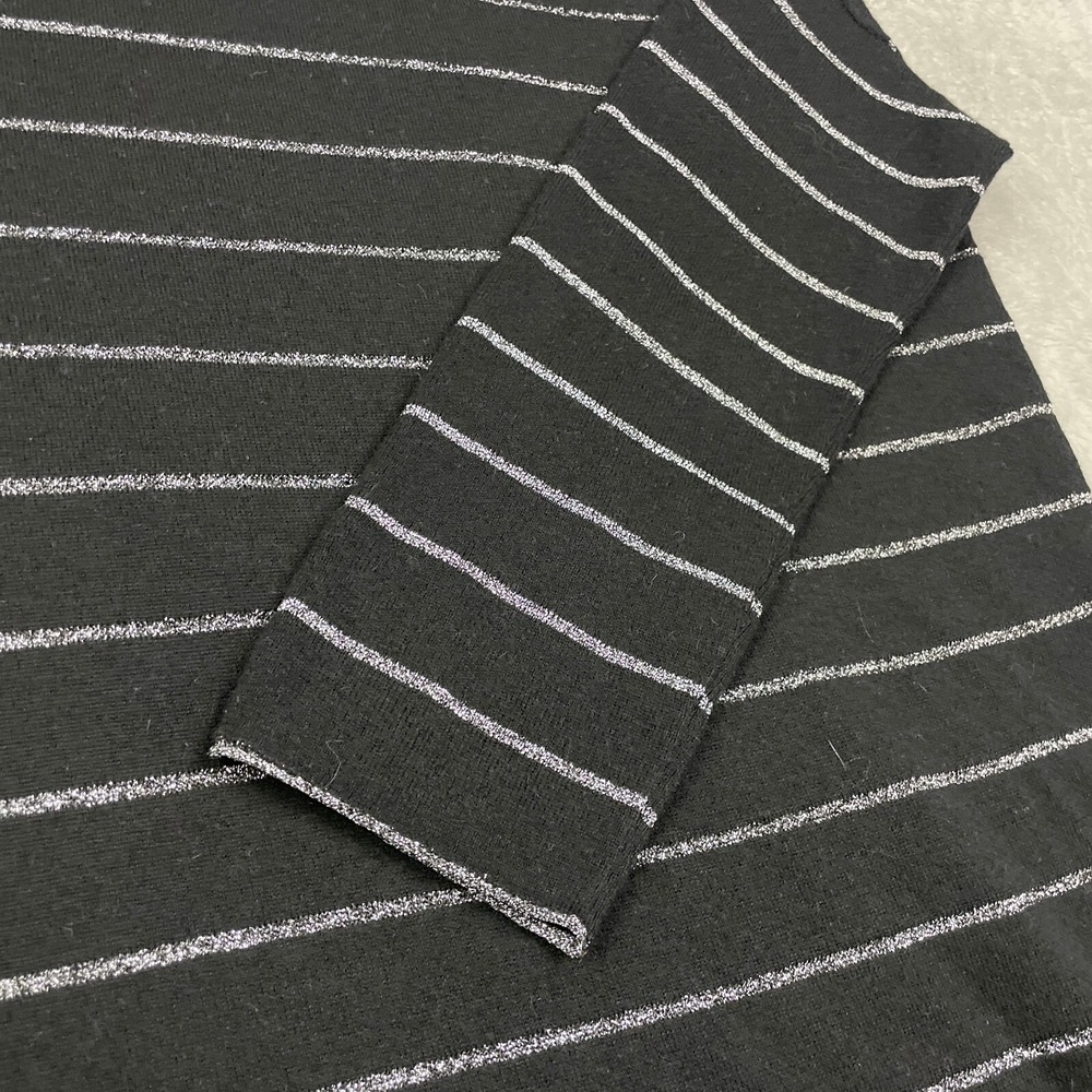 J. Jill Wool Blend Tunic Top Women L Black Silver Striped Angora 3/4 Sleeve Boxy - Picture 8 of 16